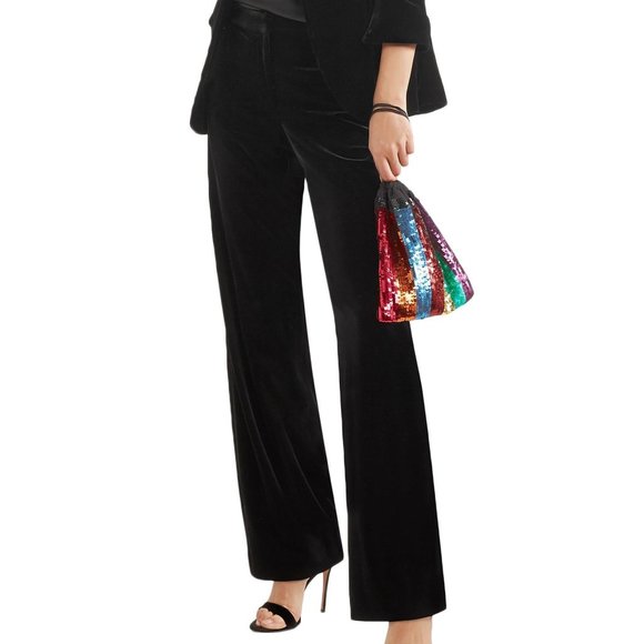 L'AGENCE BLACK VELVET STRAIGHT LEG PANTS 2 - Picture 1 of 8